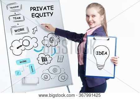 Business, Technology, Internet And Networking Concept. Young Entrepreneur Showing Keyword: Private E