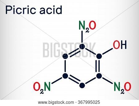 Picric Acid 2, 4, 6-trinitrophenol, Tnp, C6h3n3o7 Molecule. It Has A Role As An Explosive, An Antise
