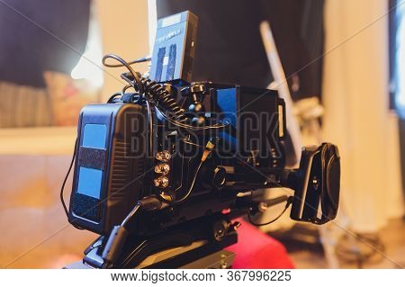 Video Operator Shoots On Camera. Video Camera With A Transmitting Device Over Wi-fi. Video Productio