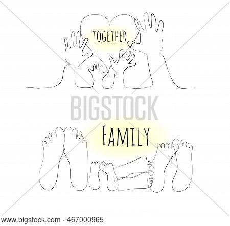 Linear Sketch Legs And Hands. Happy Family Parenting Concept. Hand Drawn  Illustration.