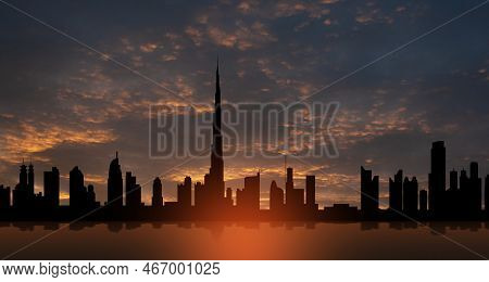 United Arab Emirates, Dubai Skyline View At Sunset. Uae Celebration. National Day, Flag Day, Commemo