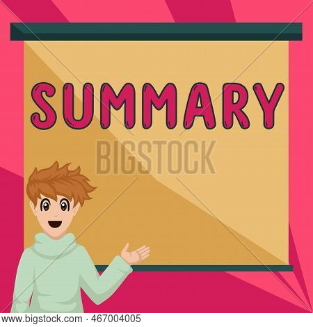 Text Showing Inspiration Summary. Business Overview Brief Statement Abstract Synopsis Concise Abbrev