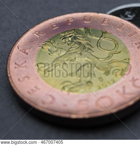Translation: 50 Crowns Czech Republic. Square Coin Illustration For News About Economy Or Finance. C