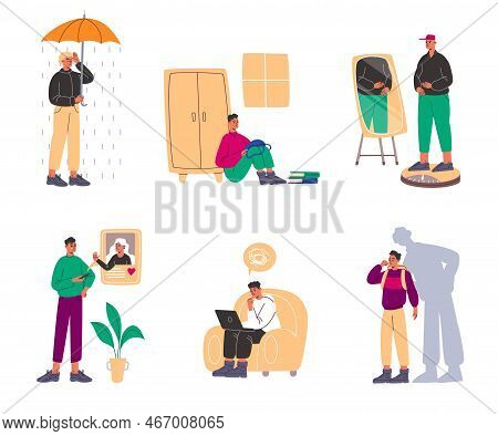 Teens Mental Problems. Teenagers In Unhappy Emotions. Depressed And Worried People. Despaired Introv