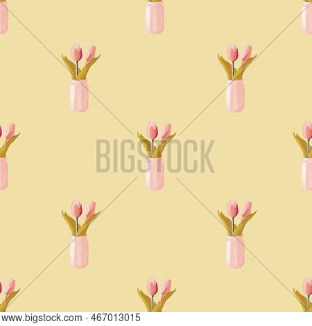Flower Pot Repeat Vector Seamless Pattern Background Print