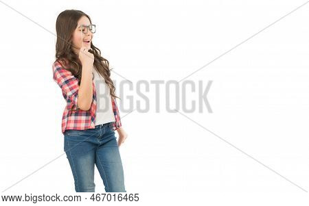 Smiling Teen Girl Hold Props Isolated On White Background. Teen Girl Holding Props