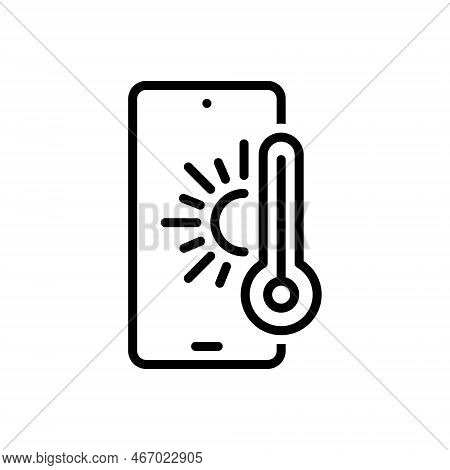 Black Line Icon For Sunny Ray Bright Mobile Phone Light Button Temprature Weather Control
