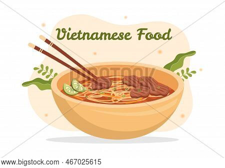 Vietnamese Food Restaurant Menu With Collection Of Various Delicious Cuisine Dishes In Flat Style Ca