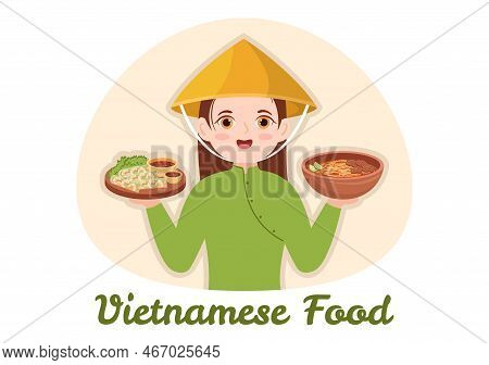 Vietnamese Food Restaurant Menu With Collection Of Various Delicious Cuisine Dishes In Flat Style Ca