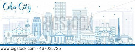 Outline Cebu City Philippines Skyline With Blue Buildings. Vector Illustration. Business Travel And 
