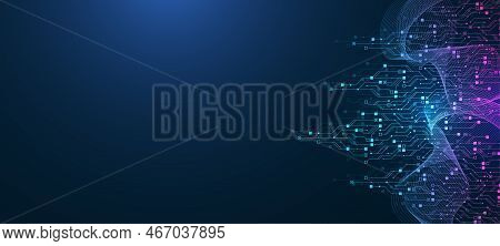 Quantum Computer Technologies Concept. Futuristic Blue Circuit Board Background Vector. Modern Techn