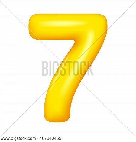 Seven Number 3d Numeral, Seventh Anniversary Balloon, Wedding Greeting Cards Elegant Sign. Vector 7 