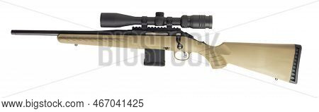 Riflescope On A Bolt Action In 556 Isolated On White