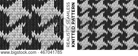 Realistic Pepita Seamless Knitted Pattern. Classic Textile Print. Vector Pattern Of Repeating Monoch