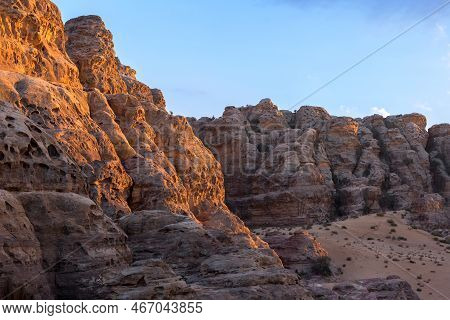 Landscape With Sandstone Rocks In Little Petra Archaeological Site, Jordan