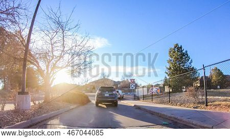 Denver, Colorado, Usa-january 13, 2020 - Driving On Typical Paved Roads In Suburban America.