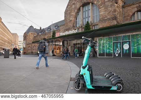 Aachen, Germany - November 8, 2022: Tier Mobility Logo On An Electric Scooters In Front Of Aachen Ha