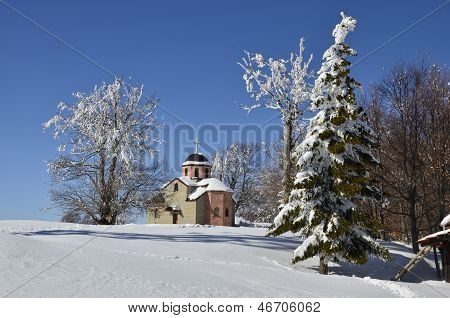 красивая церковь и деревья, зимний пейзаж