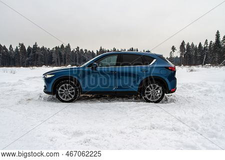 Moscow, Russia - January 22, 2022. Mazda Cx5 (kf) Skyactive, Subcompact Luxury Suv Car. Exterior Fro