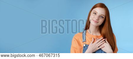 Touched Romantic Tender Cute Redhead Feminine Girl Blue Eyes Tilting Head Melting Heartwarming Gestu