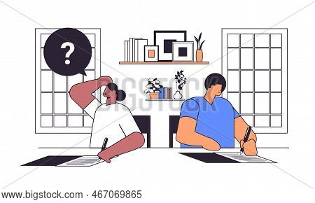 Mix Race Students Having Exam Writing Test Education Learning Process Concept Classroom Interior