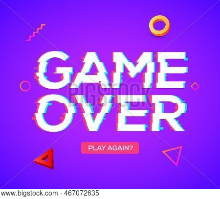 Game Over Screen Glitch Video Retro Pixel Background. Game Over Glitch Screen Font Effect