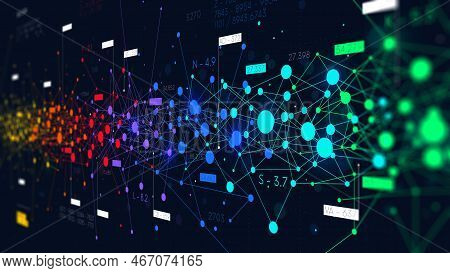 Colored Abstract Information Networks, Financial Analytics Big Data, Futuristic Visualization, Monit