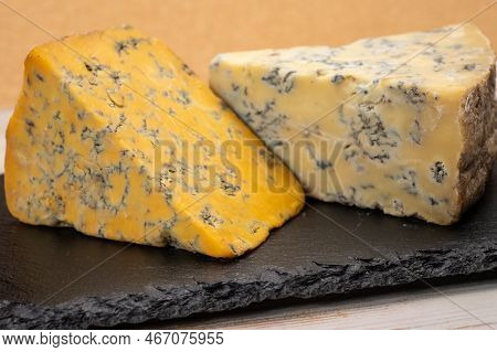Cheese Collection, English Old Shropshire Blue And Stilton Blue Cheeses