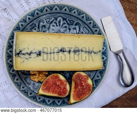 French Semi-soft Cow Milk Cheese Morbier From Franche-comte Region With Thin Black Layer And Strong