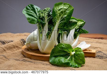 Young Organic White Bok Choy Or Bak Choi Chinese Cabbage Ready To Cook