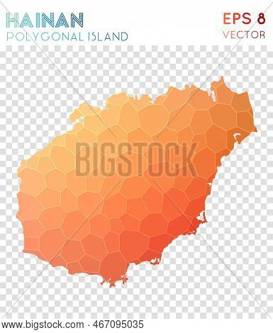 Hainan Polygonal, Mosaic Style Island Map. Ravishing Low Poly Style, Modern Design For Infographics