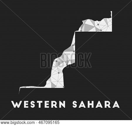Western Sahara - Communication Network Map Of Country. Western Sahara Trendy Geometric Design On Dar