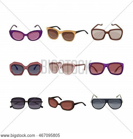Sunglasses Women Set Cartoon. Female Summer, Girl Style, Young Lifestyle, Stylish Model, Beauty Sung