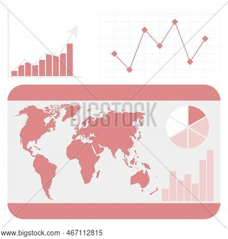 World Statistic, Info Chart With Map And Graphics. Vector Illustration. Statistic Chart, Info Visual