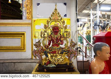 Red Ancient Angel Deity Lord Statue Of Sunday For Thai People Travel Visit Respect Praying And Bless