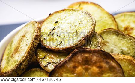 Pot Of Fried Or Baked Sweet Potatoes, Sliced ​​and Served Hot, Typical Food From Brazil