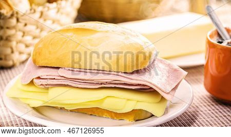 Brazilian Breakfast, French Salt Bread With Mozzarella Cheese And Ham, Tradition On Brazil
