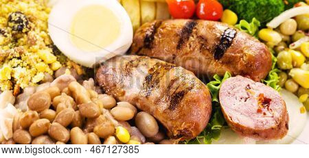 Typical Brazilian Meal, Rice And Beans, Tomato Salad, Boiled Egg And French Fries, Called A Traditio