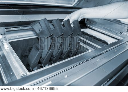 Worker Takes Out Black Model Printed On 3d Printer From Polyamide Powder From 3d Printers Working Ch