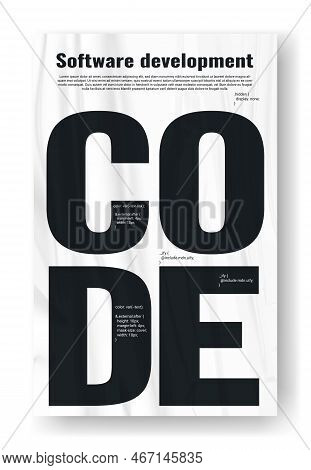 Software Black And White Poster. Coding And Development Of Programs And Applications. Advertising Bo