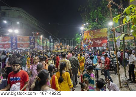 Kolkata, West Bengal, India - 12th October 2021 : Traditional Durga Puja At City Of Joy, Unesco Inta