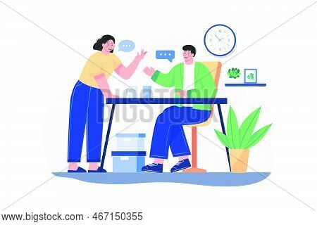 Man And Woman Chatting During Breaktime Illustration Concept On White Background