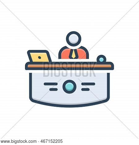 Color Illustration Icon For Reception Acclamation Welcome Encountergreeting Desk Assistance Counter 