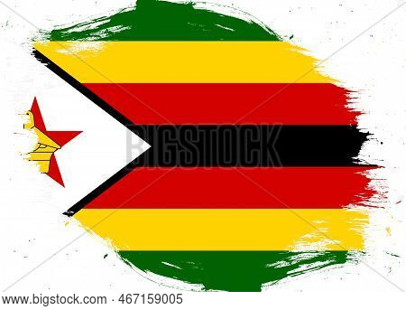 Zimbabwe Flag On Distressed Grunge Brush Background