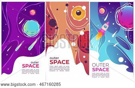Outer Space Comets And Launching Rockets Banners Vector