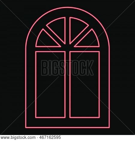 Neon Window Frame Semi-round At The Top Arch Window Red Color Vector Illustration Image Flat Style L