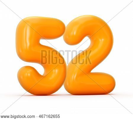 Glossy Orange Jelly Number 52 Or Fifty Two Isolated On White Background With Shadow. 3d Illustration