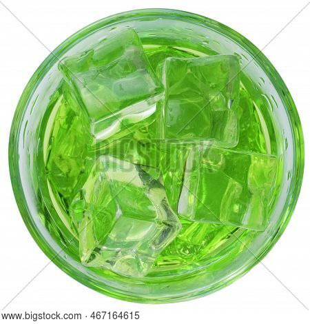 Green Dragon Or St. Patrick Cocktail, Green Alcoholic Cocktail With Vodka, Gin, Liquor, Ice And Mint