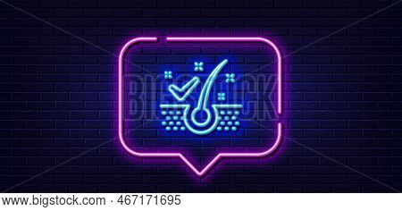 Neon Light Speech Bubble. Anti-dandruff Flakes Line Icon. Dandruff Shampoo Sign. Clean Hair Symbol. 