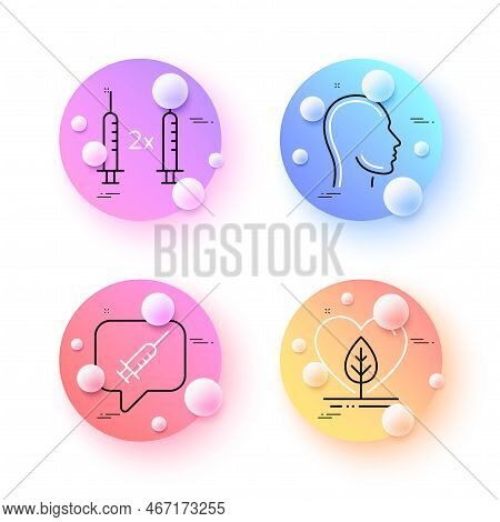 Head, Coronavirus Vaccine And Vaccine Message Minimal Line Icons. 3d Spheres Or Balls Buttons. Local